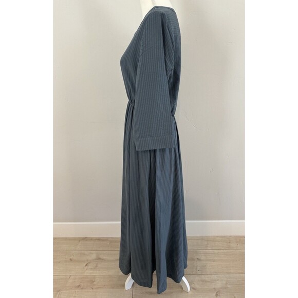 Jenni Kayne Seersucker Shirt Midi Dress Women’s Sz S Ink Blue Lined 3/4 Sleeves - Picture 2 of 9